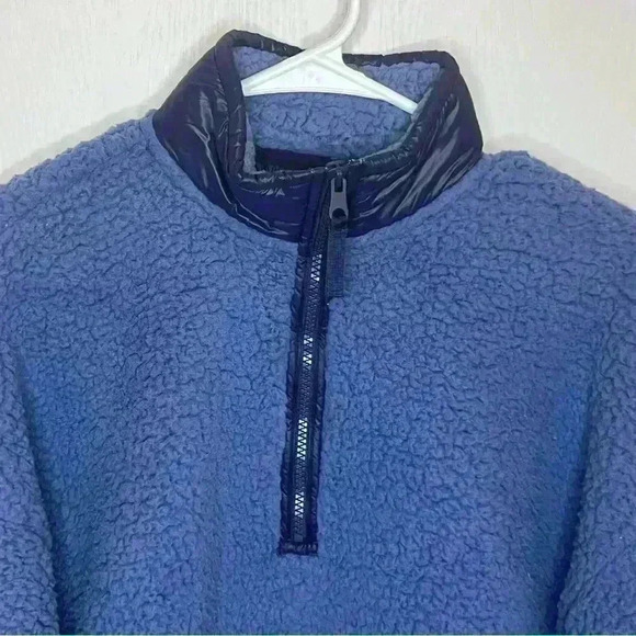 Aerie Pullover 1/4 Zip Women Small Denim Blue Oversized Long Sleeve Sherpa NWOT - Picture 2 of 9